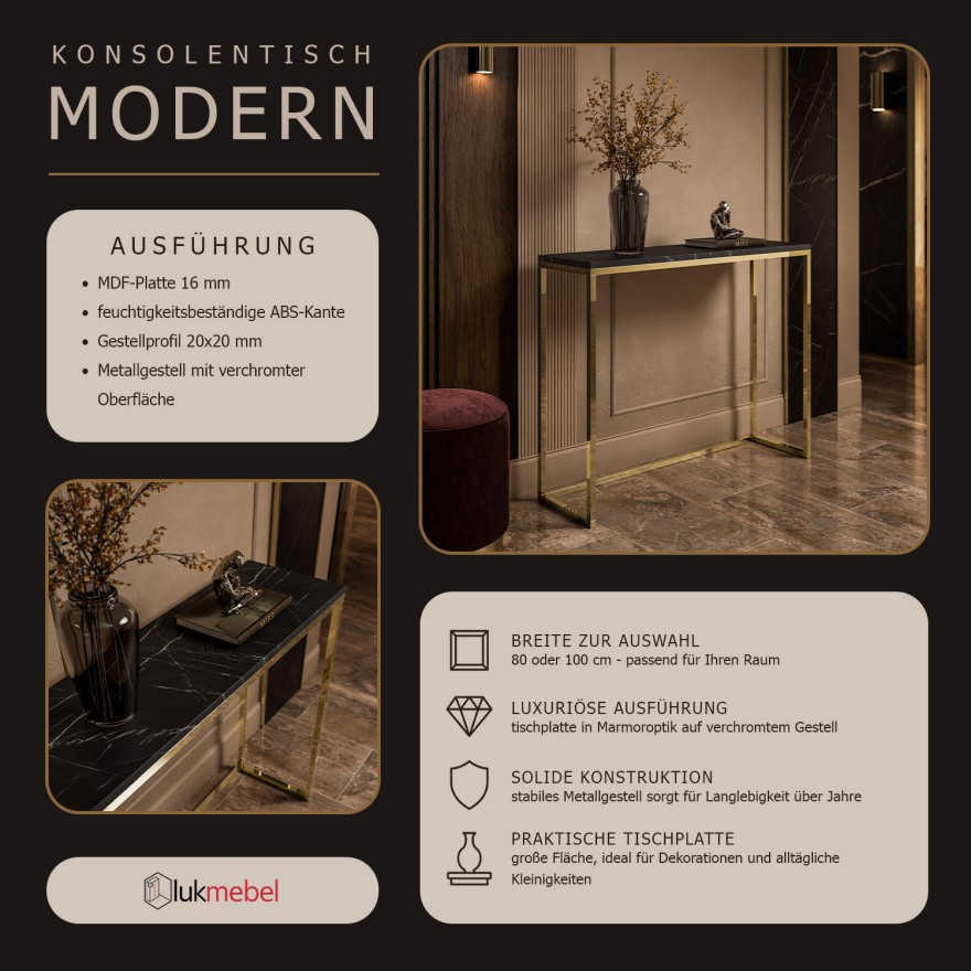 Konsole MODERN II GRIGIA GOLD CHROM 80/100 cm