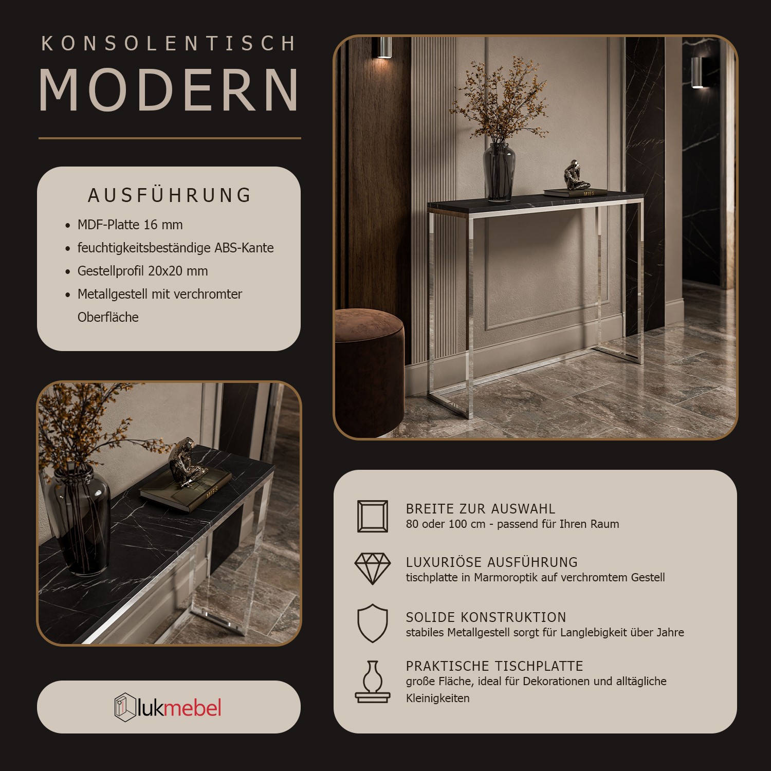 Konsole MODERN II GRIGIA CHROM 80/100 cm