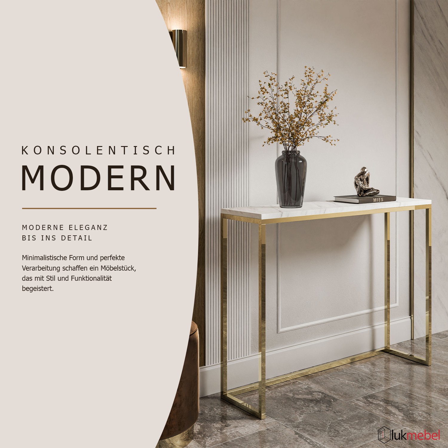 Konsole MODERN II LEVANTO GOLD CHROM 80/100 cm
