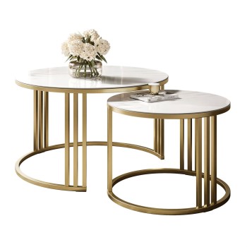 Runder Couchtisch LORI 2-in-1 mit Quarzkomposit GOLD BRUSH