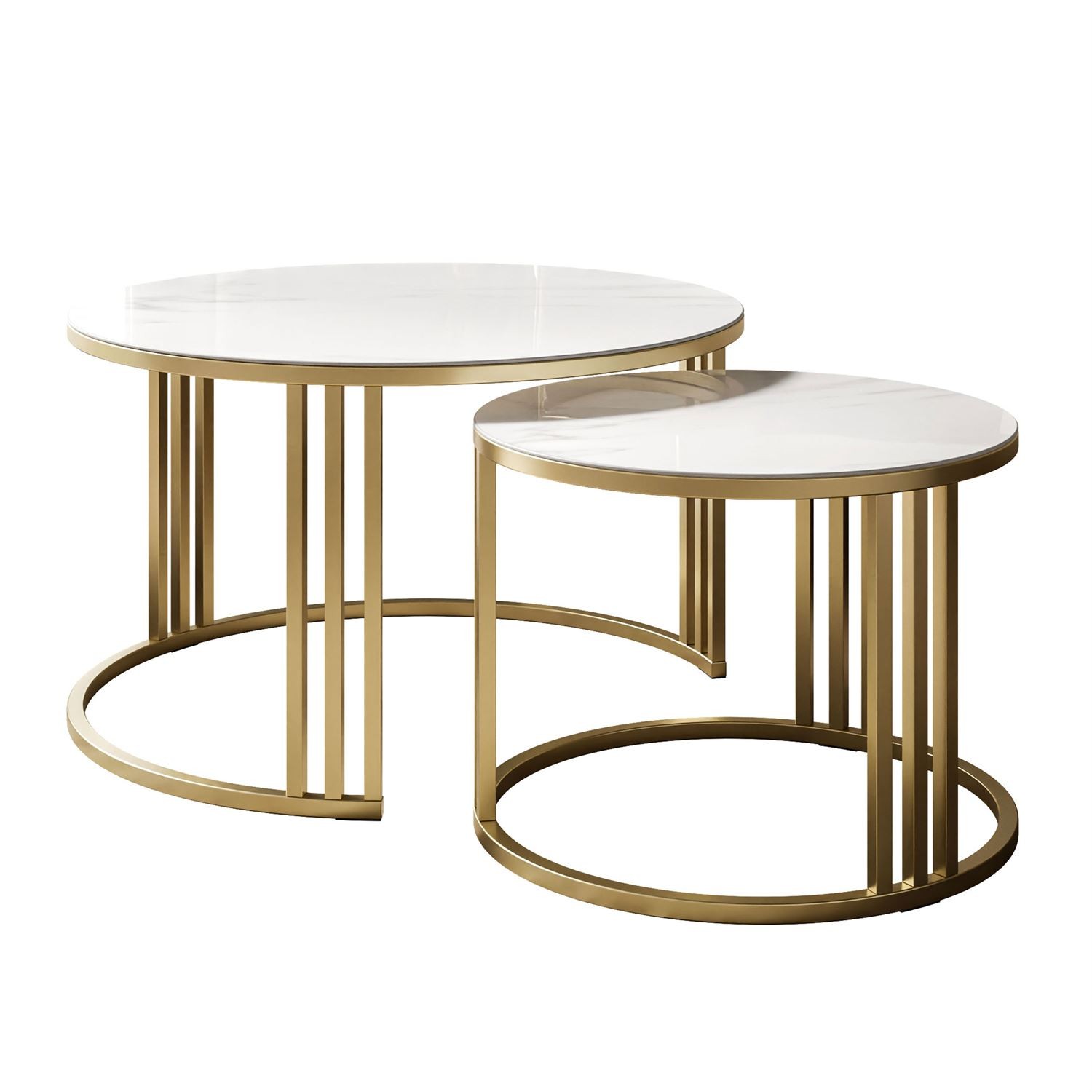 Runder Couchtisch LORI 2-in-1 mit Quarzkomposit GOLD BRUSH