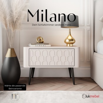 Nachttisch MILANO mit dekorativen Fronten auf hohen Beinen