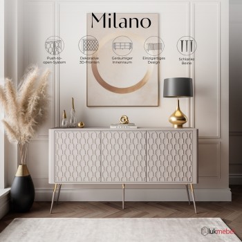 Kommode MILANO 3D mit dekorativen Fronten auf hohen Beinen