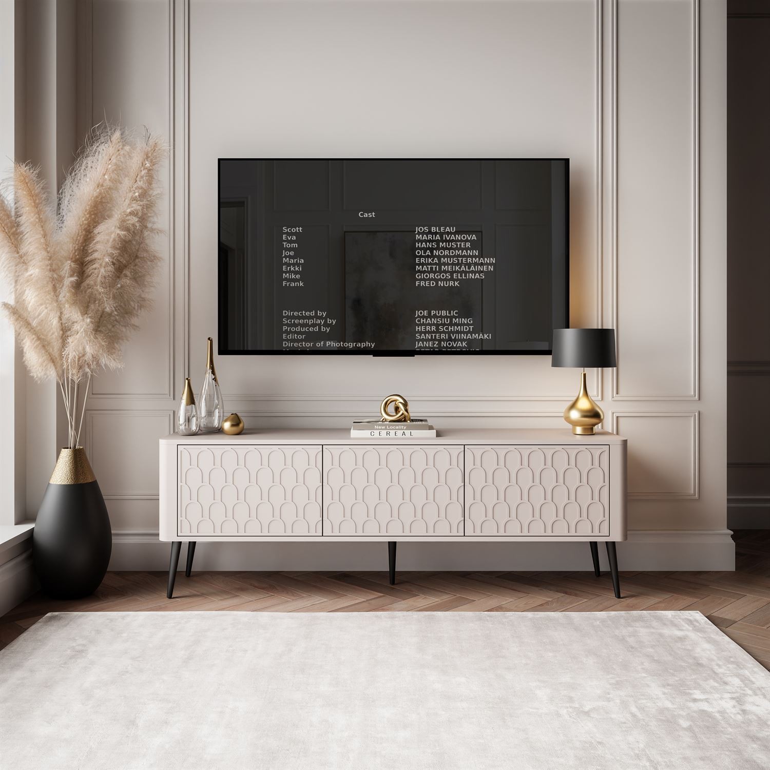 TV-Schrank MILANO 3D mit dekorativen Fronten auf hohen Füßen