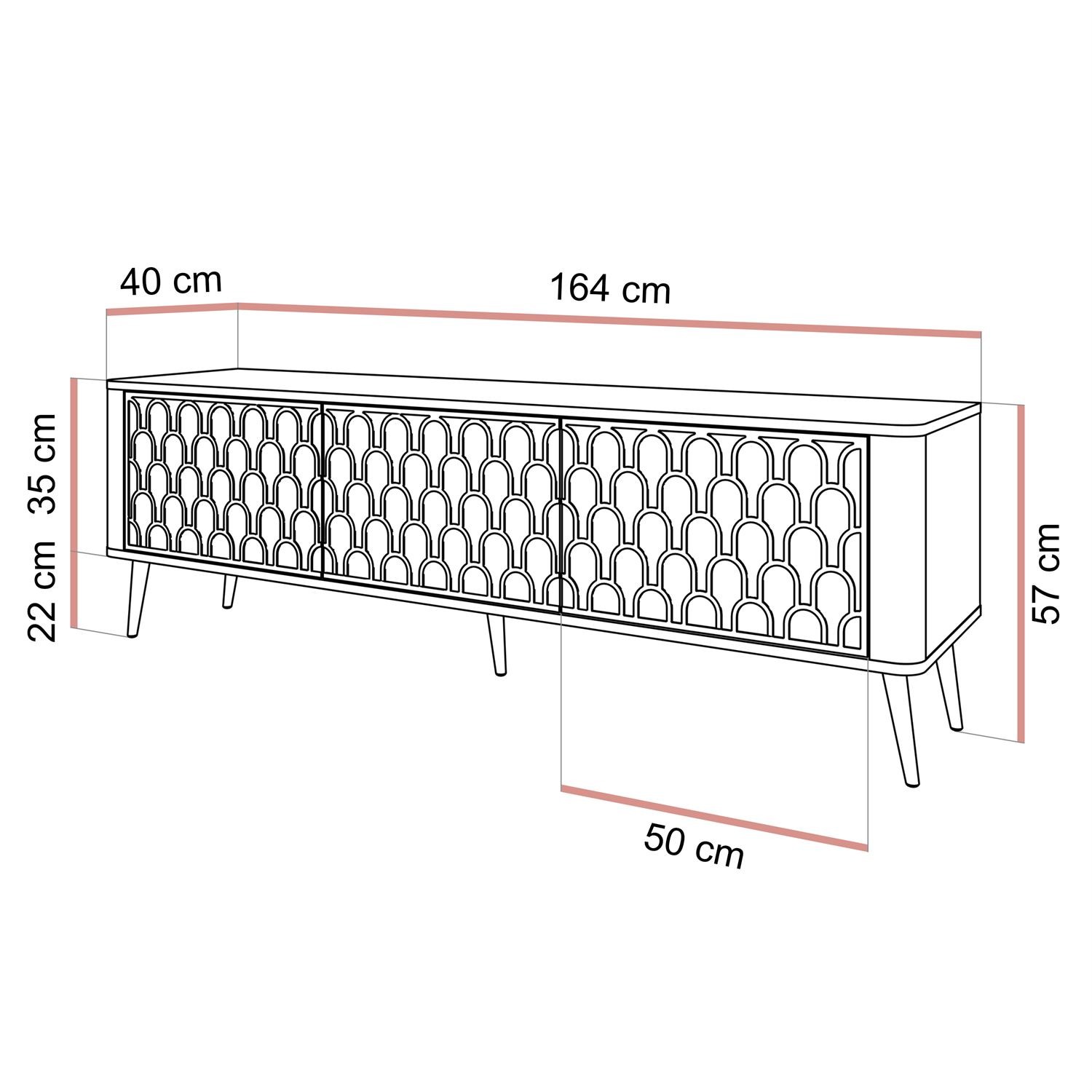 TV-Schrank MILANO 3D mit dekorativen Fronten auf hohen Füßen