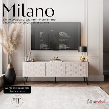 TV-Schrank MILANO 3D mit dekorativen Fronten auf hohen Füßen