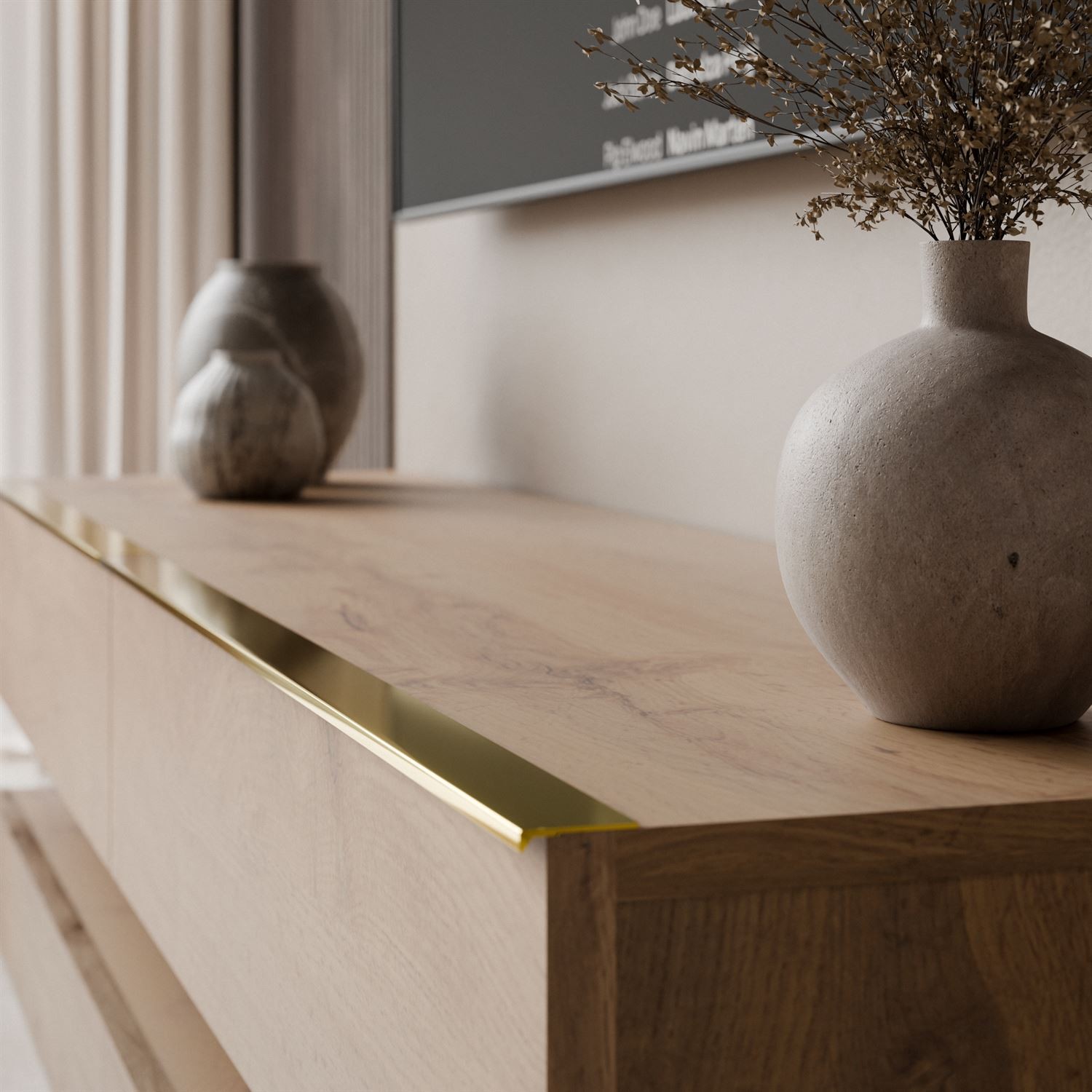 TV-Schrank SKY II 140 cm mit goldenen Griffen und LED-Beleuchtung