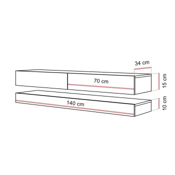 TV-Schrank SKY II 140 cm mit goldenen Griffen und LED-Beleuchtung