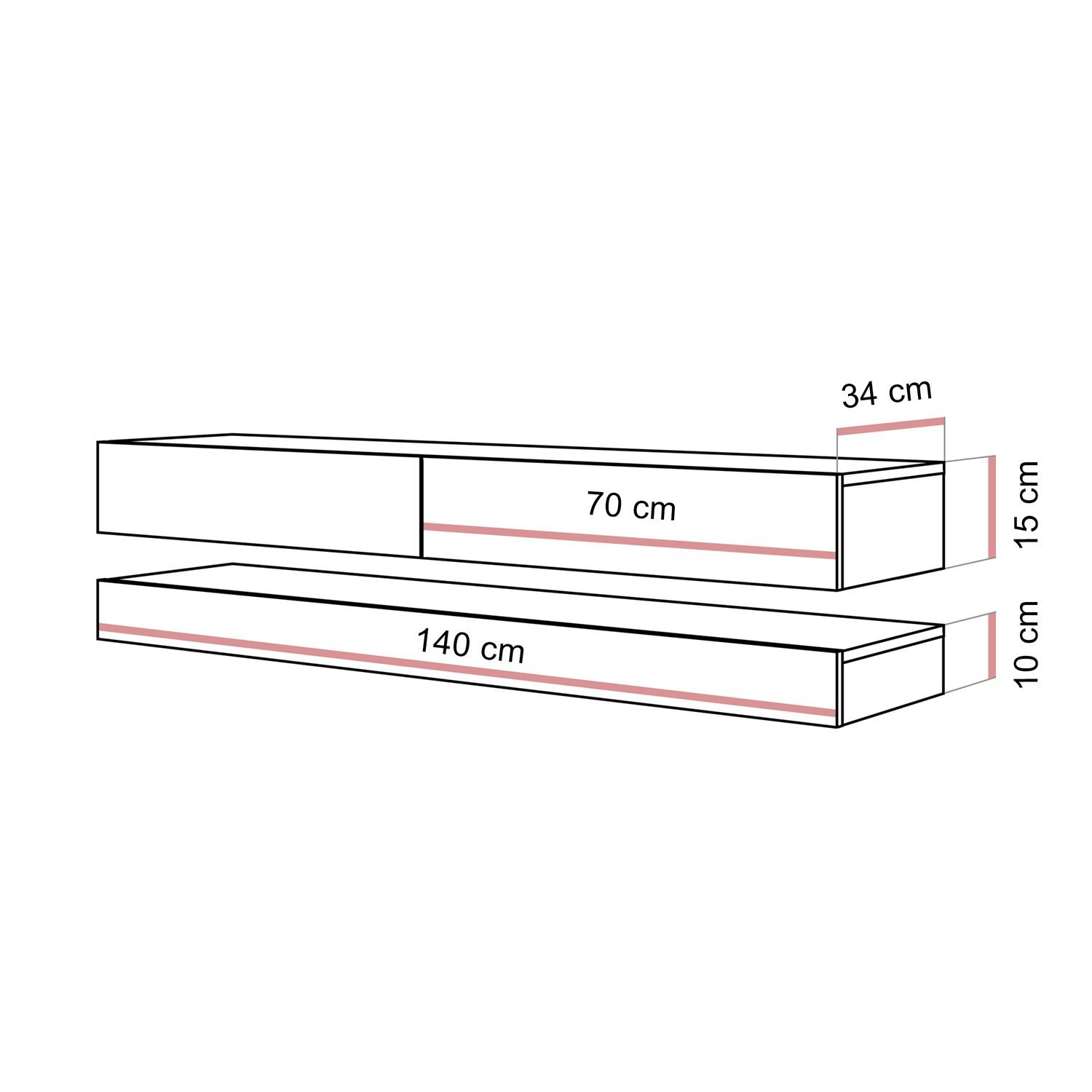 TV-Schrank SKY II 140 cm mit goldenen Griffen und LED-Beleuchtung