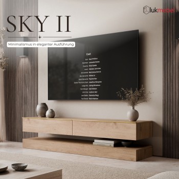 TV-Schrank SKY II 140 cm mit goldenen Griffen und LED-Beleuchtung