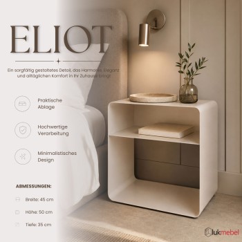 Nachttisch ELIOT mit offenem Fach und abgerundeten Seiten