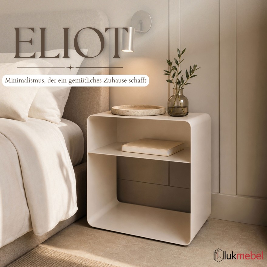 Nachttisch ELIOT mit offenem Fach und abgerundeten Seiten