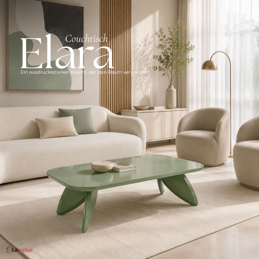 Couchtisch ELARA 120 cm mit abgerundeter Tischplatte in Hochglanz