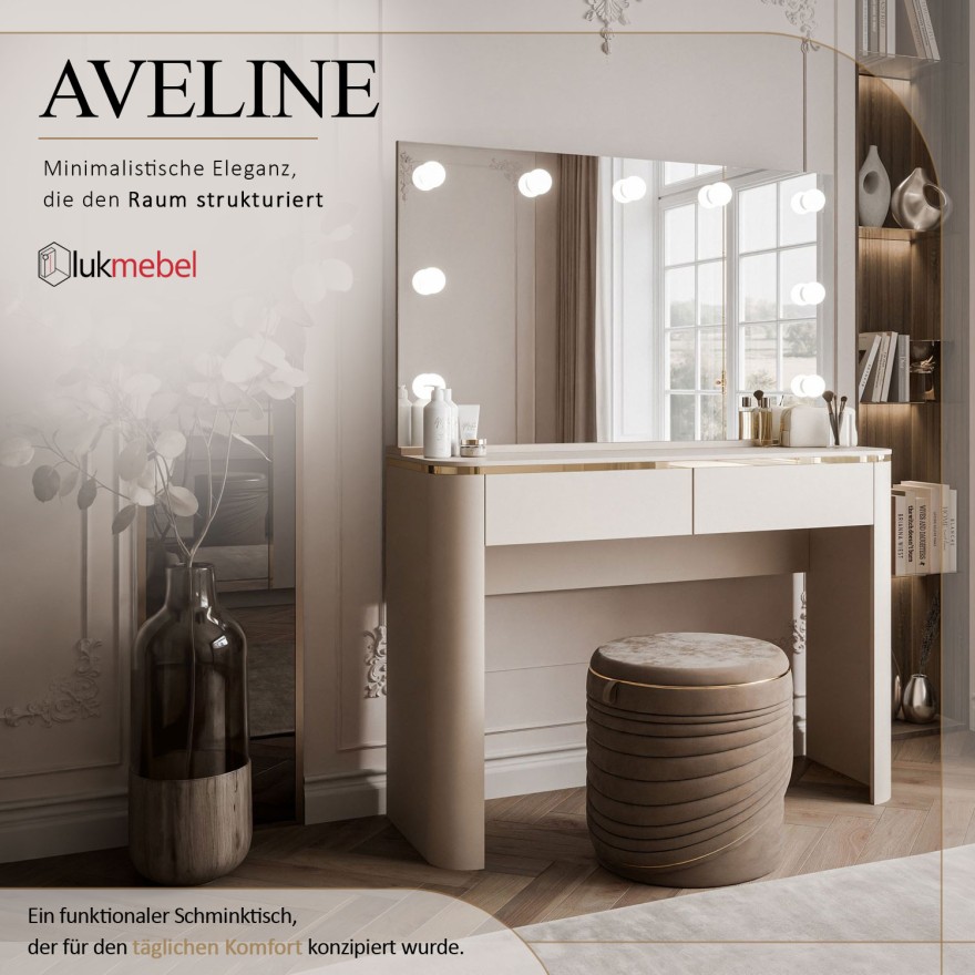 Schminktisch AVELINE ELITE mit Spiegel und LED-Beleuchtung