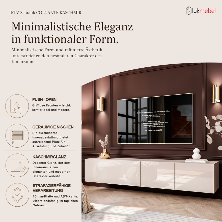 TV-Schrank COLGANTE 200 Kaschmir Hochglanz mit LED