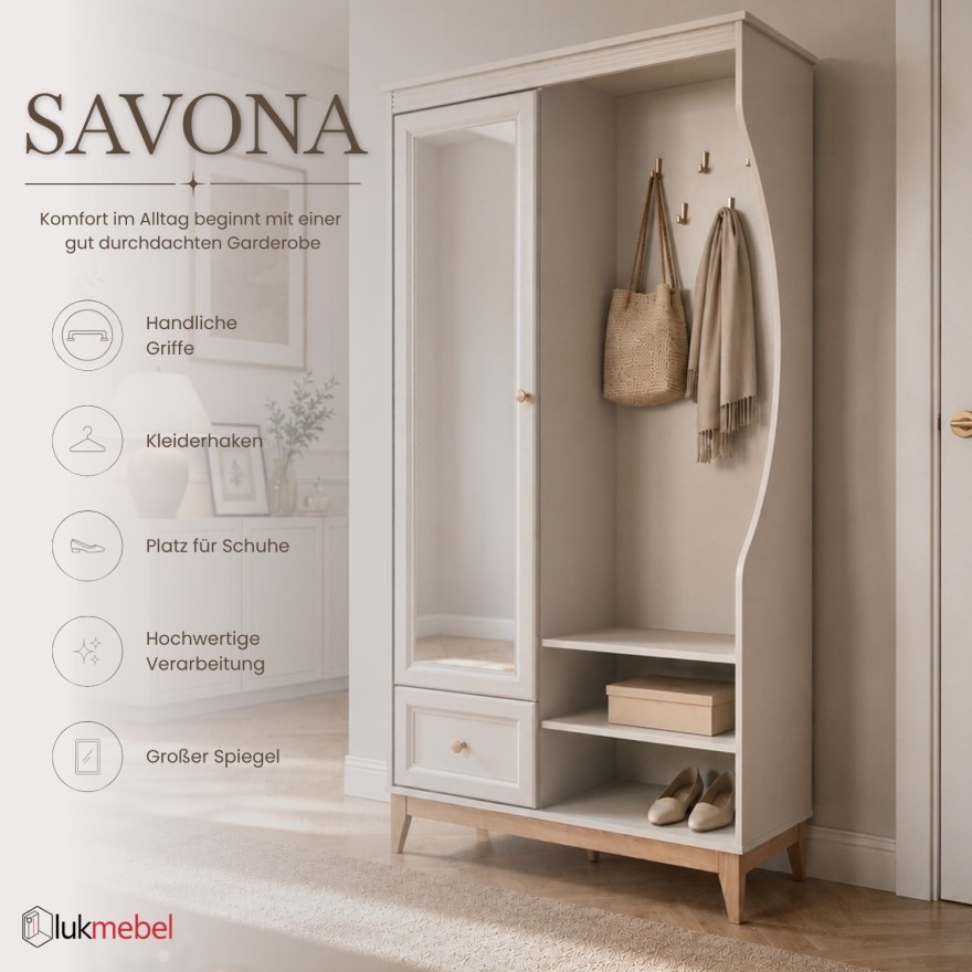 Garderobe SAVONA mit Spiegel und Schuhschrank für den Flur