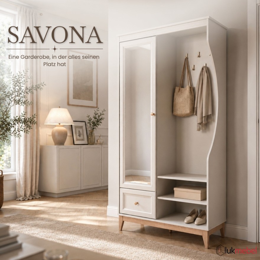 Garderobe SAVONA mit Spiegel und Schuhschrank für den Flur