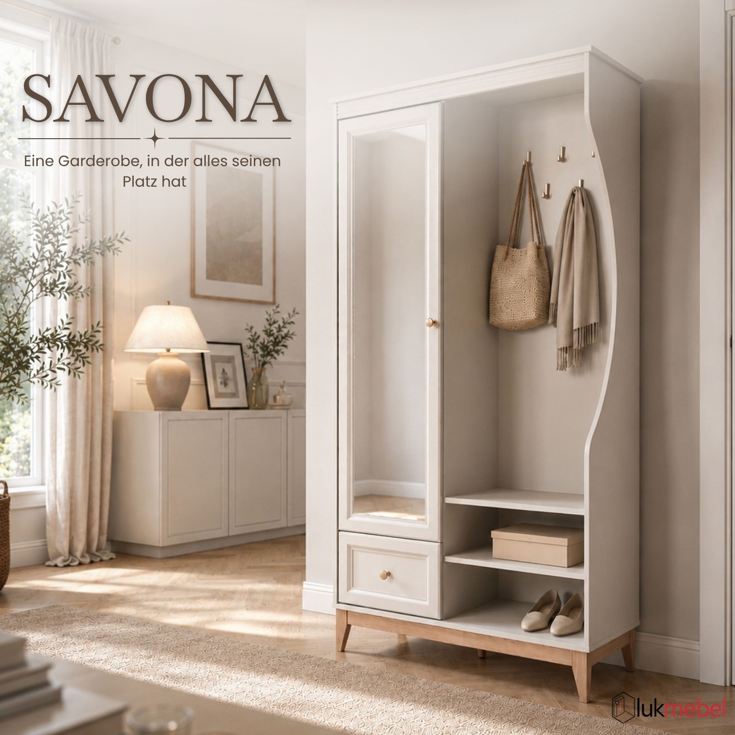 Garderobe SAVONA mit Spiegel und Schuhschrank für den Flur
