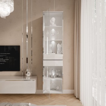 Vitrine für das Wohnzimmer AURORA SILVER mit LED-Beleuchtung