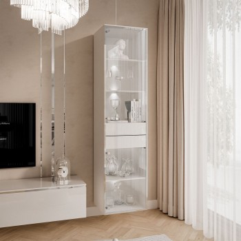 Vitrine für das Wohnzimmer AURORA SILVER mit LED-Beleuchtung