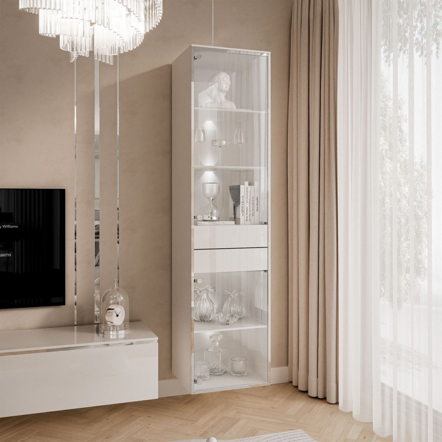 Vitrine für das Wohnzimmer AURORA SILVER mit LED-Beleuchtung