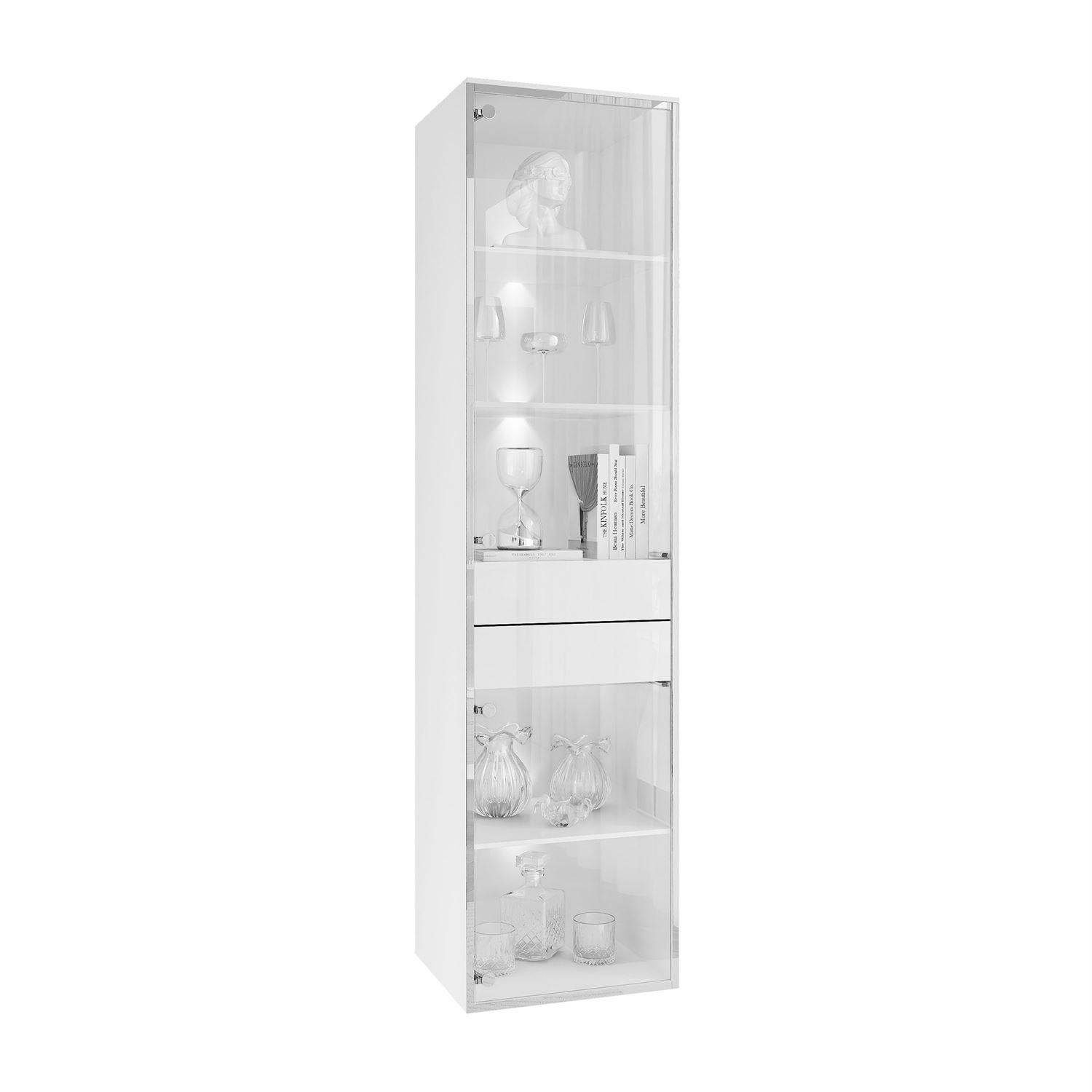 Vitrine für das Wohnzimmer AURORA SILVER mit LED-Beleuchtung