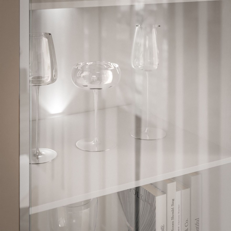 Vitrine für das Wohnzimmer AURORA SILVER mit LED-Beleuchtung