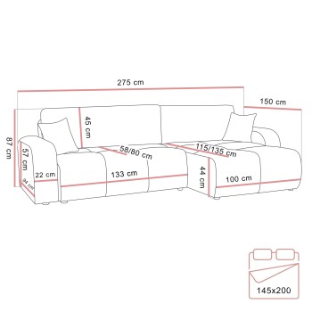 Ecksofa MALIBU XL mit Schlaffunktion und Bettkasten