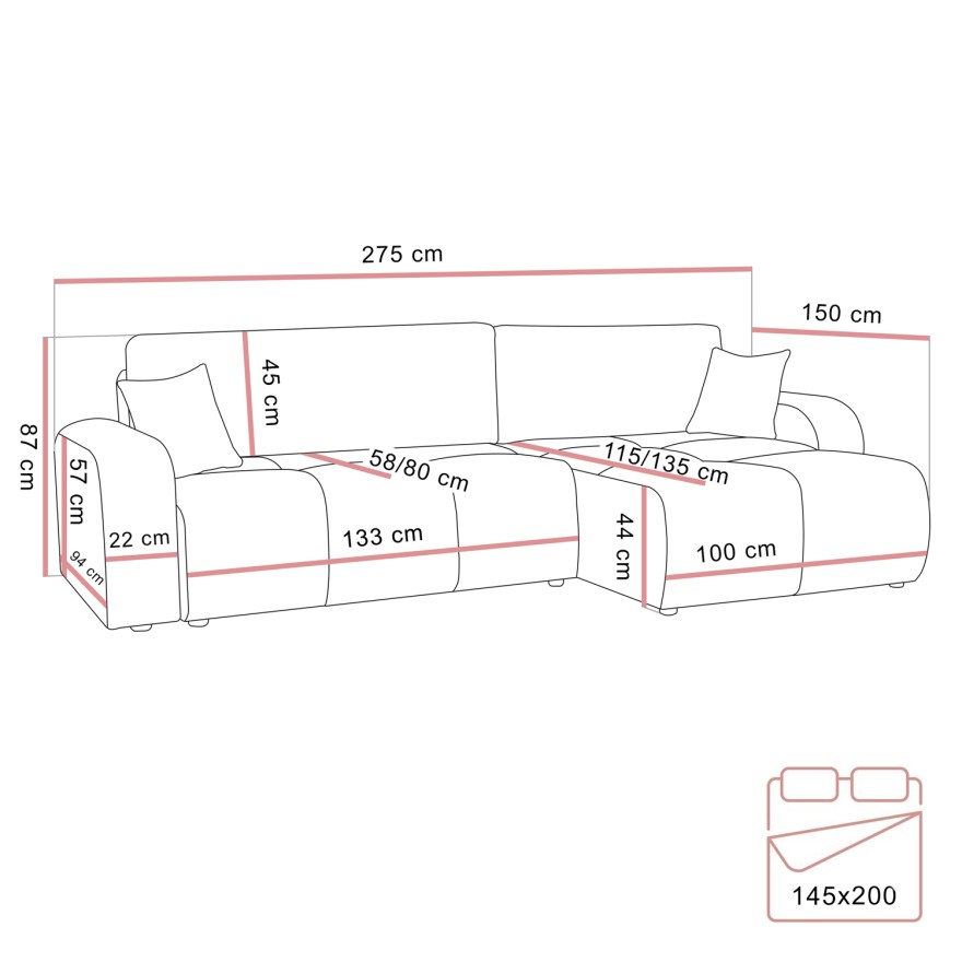 Ecksofa MALIBU XL mit Schlaffunktion und Bettkasten