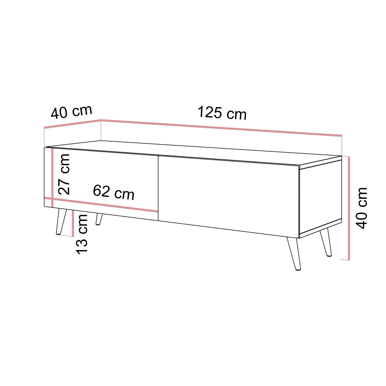 TV-Lowboard CARMEN 125 cm in Kaschmir mit Füßen