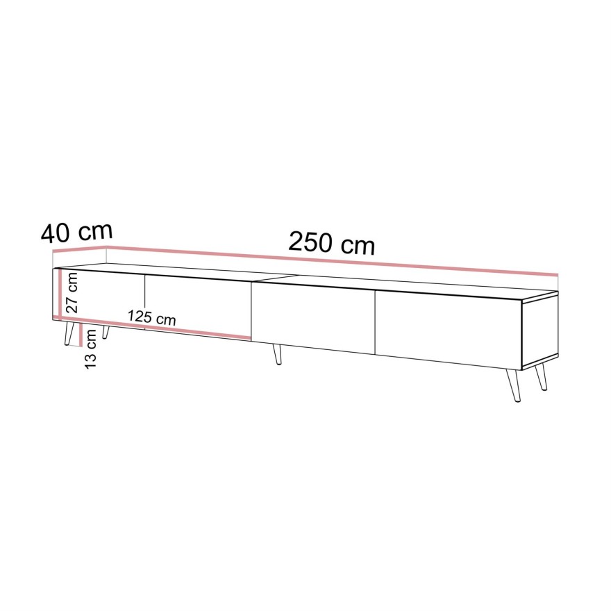 TV-Lowboard CARMEN 250 cm in Kaschmir mit Füßen