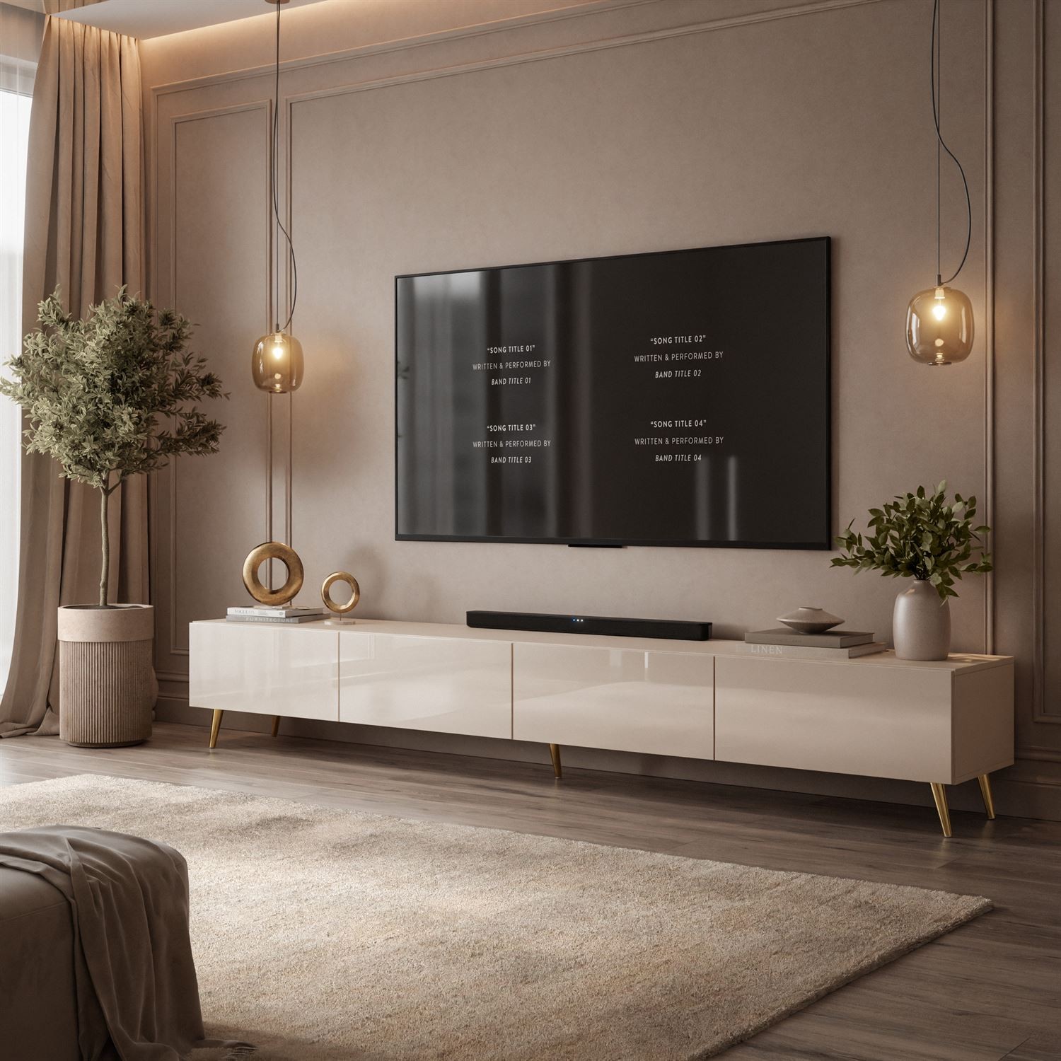 TV-Lowboard CARMEN 250 cm in Kaschmir mit Füßen