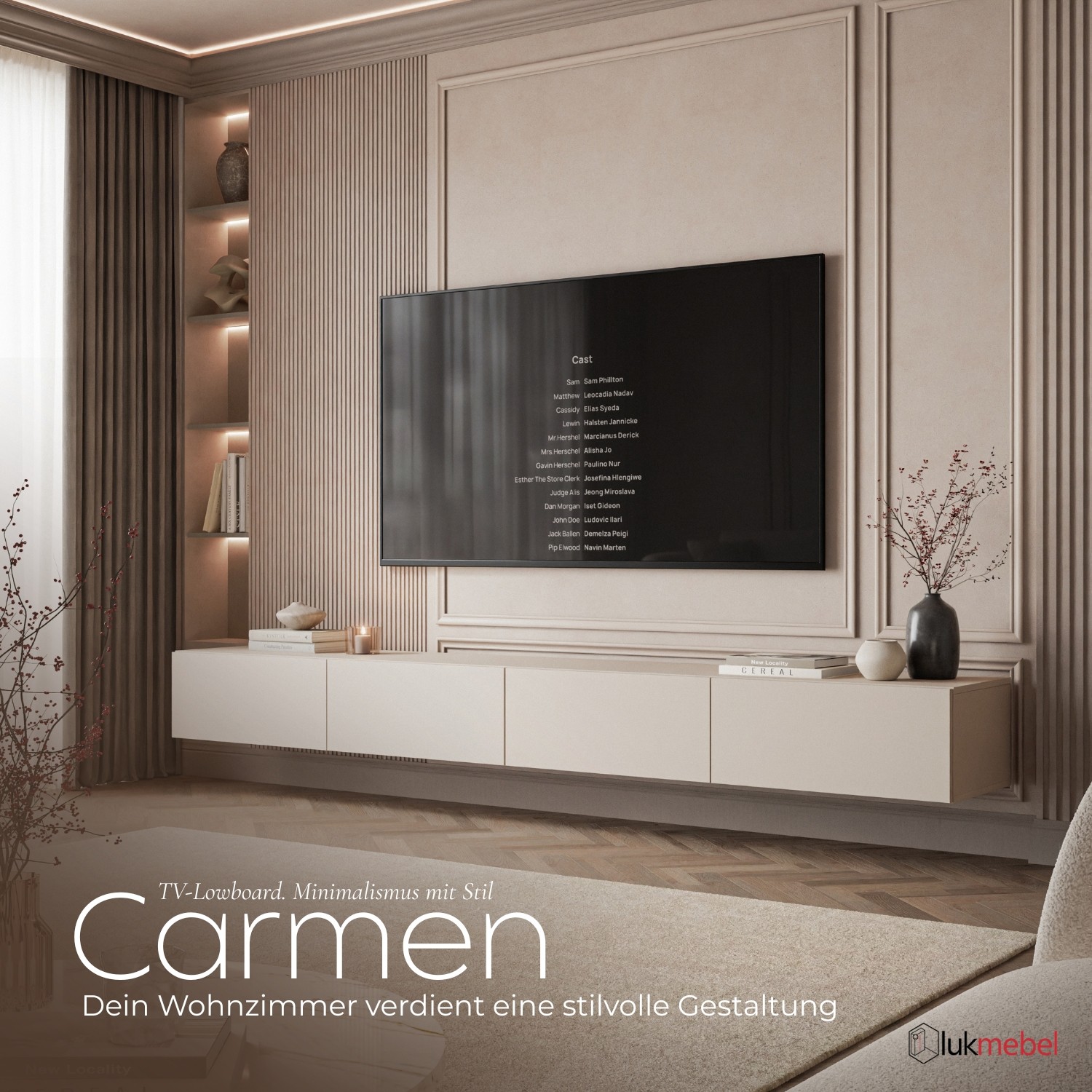 Hängendes TV-Lowboard CARMEN MATT 250 cm
