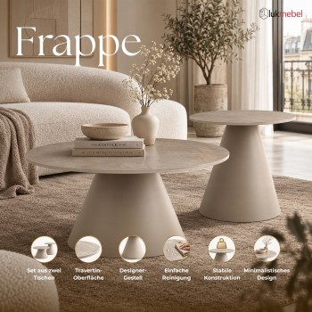 Couchtisch 2er-Set FRAPPE mit Keramikplatte in Travertinoptik