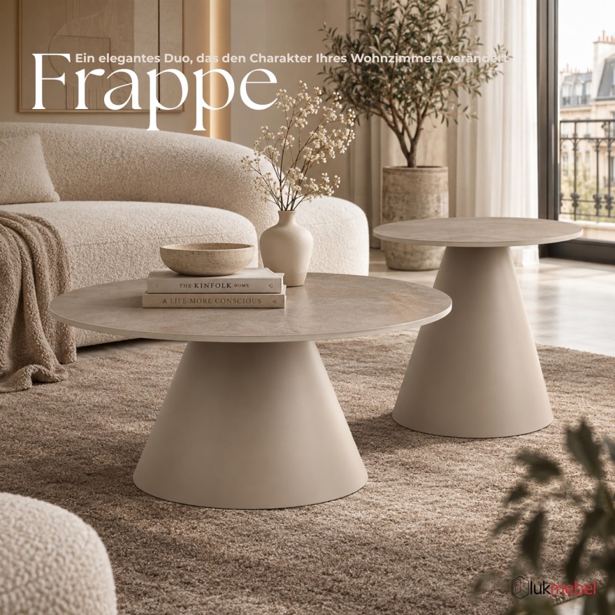 Couchtisch 2er-Set FRAPPE mit Keramikplatte in Travertinoptik