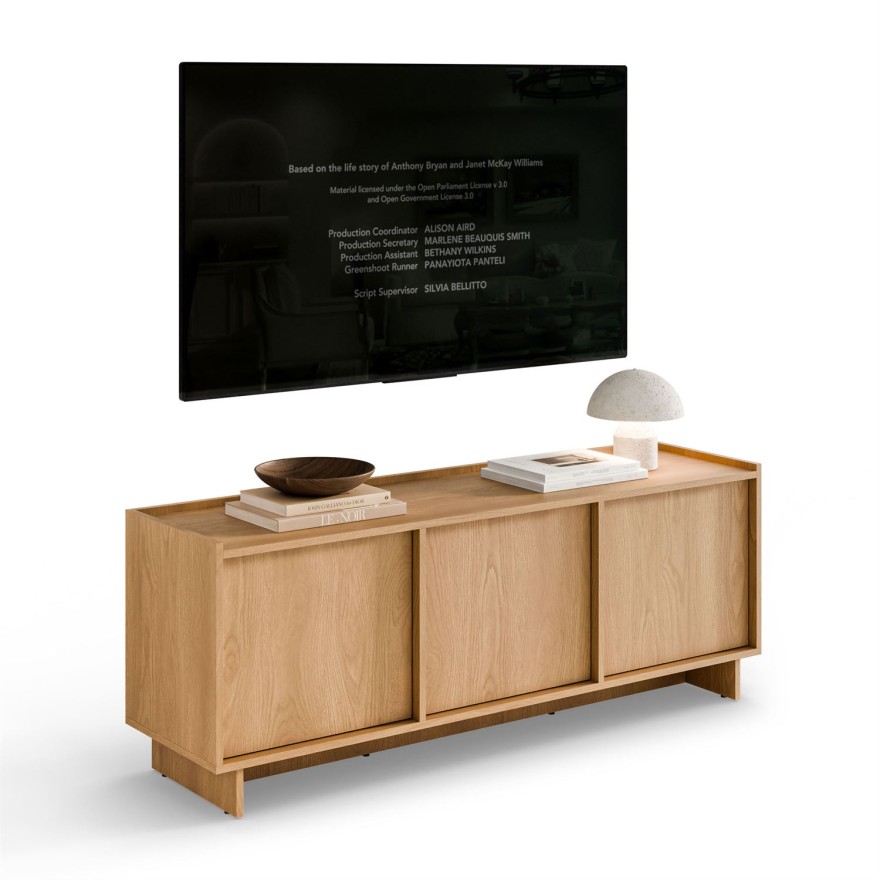 TV-Lowboard YUKI 147 cm 3D in Karamelleiche im Japandi-Stil