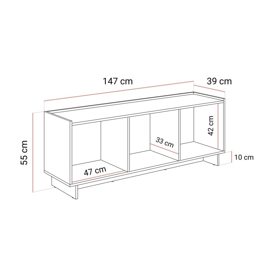 TV-Lowboard YUKI 147 cm 3D in Karamelleiche im Japandi-Stil