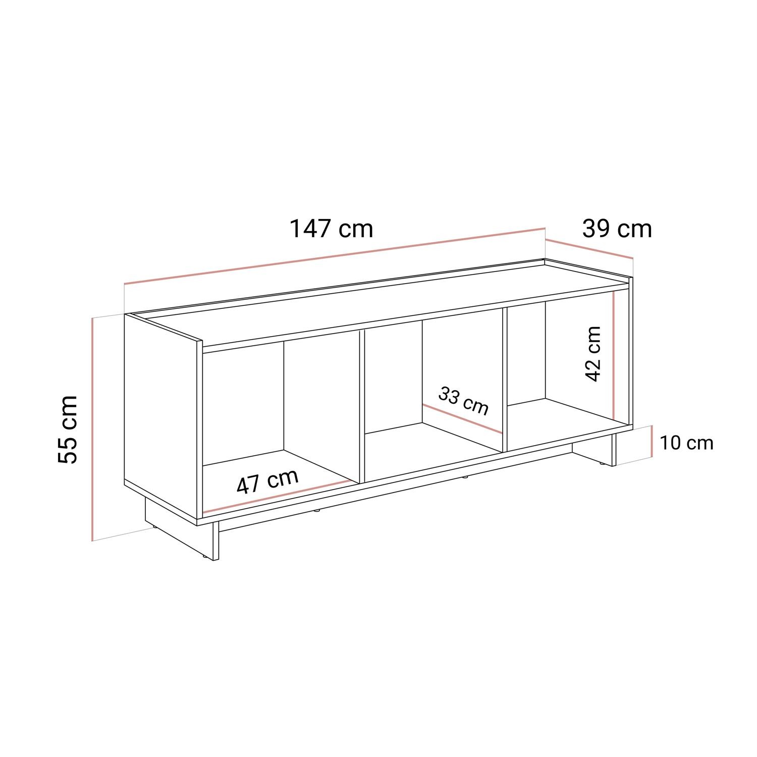 TV-Lowboard YUKI 147 cm 3D in Karamelleiche im Japandi-Stil