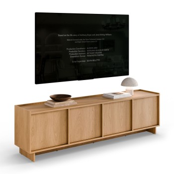 TV-Lowboard YUKI 195 cm 4D in Karamelleiche im Japandi-Stil