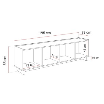 TV-Lowboard YUKI 195 cm 4D in Karamelleiche im Japandi-Stil