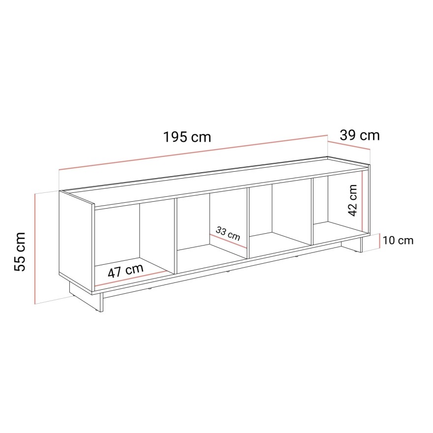 TV-Lowboard YUKI 195 cm 4D in Karamelleiche im Japandi-Stil