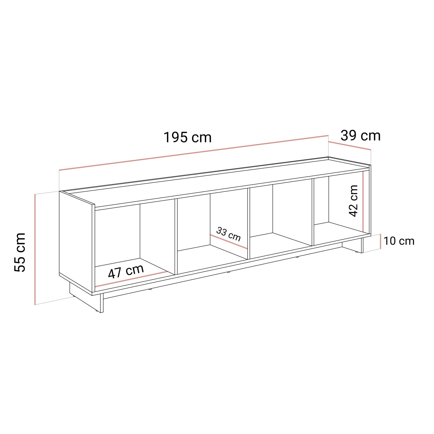 TV-Lowboard YUKI 195 cm 4D in Karamelleiche im Japandi-Stil