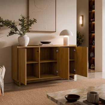 Kommode YUKI 147 cm 3D in Karamelleiche im Japandi-Stil