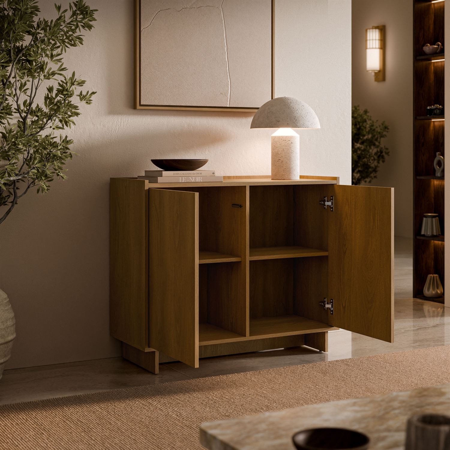 Kommode YUKI 98 cm 2D in Karamelleiche im Japandi-Stil