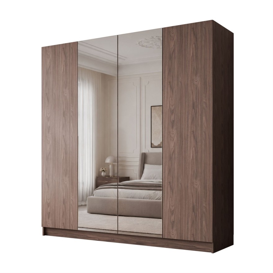 Kleiderschrank AUREL 4D NUSSBAUM mit Spiegel und Schubladen