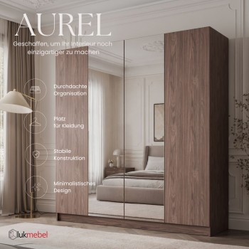 Kleiderschrank AUREL 4D NUSSBAUM mit Spiegel und Schubladen