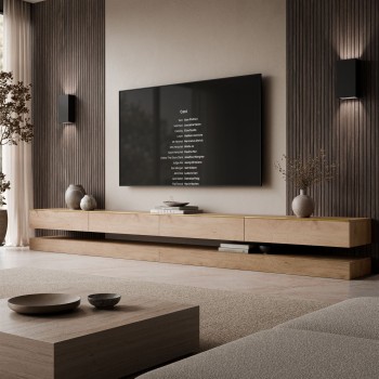 TV-Lowboard SKY II 280 cm mit LED-Beleuchtung und goldenen Griffen