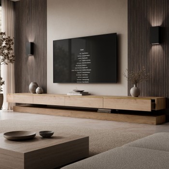 TV-Lowboard SKY II 280 cm mit LED-Beleuchtung und goldenen Griffen
