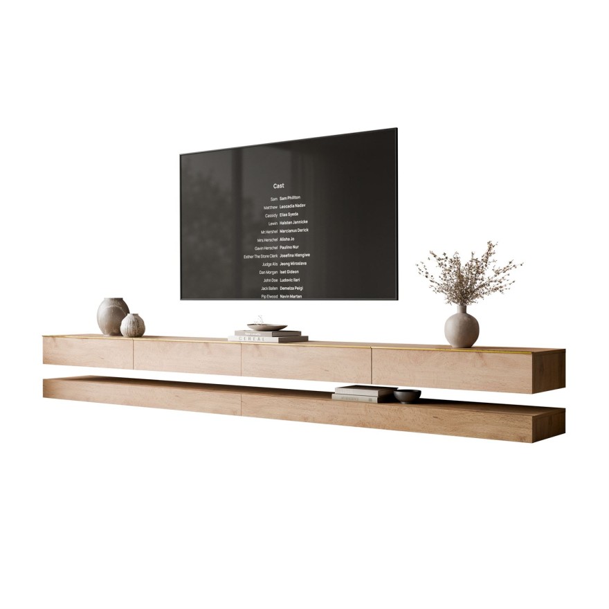 TV-Lowboard SKY II 280 cm mit LED-Beleuchtung und goldenen Griffen