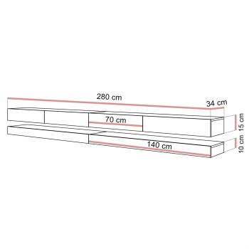 TV-Lowboard SKY II 280 cm mit LED-Beleuchtung und goldenen Griffen